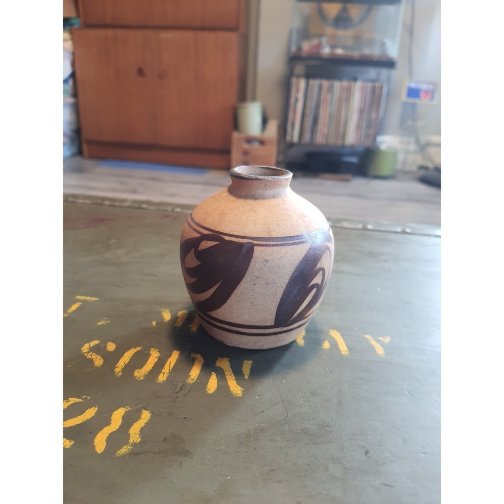 Vintage RAJ California Beige And Brown Small Ceramic Pottery Bud Vase Decor